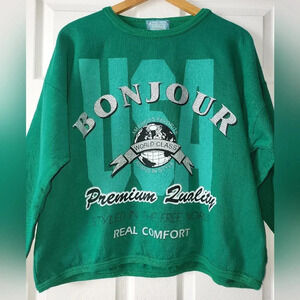 Vintage Bonjour International Green Silver Graphic Terry Sweatshirt USA